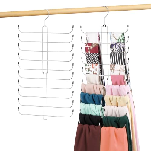 2 Pack Scarf Hanger for Closet, 40 Large Capacity Scarf Organizer, Space Saving Scarf Holder Hijab Rack Closet Organizers and Storage, Silver
