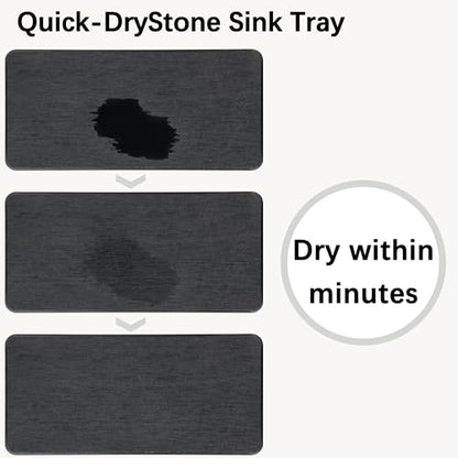 NiuYichee 2 Pcs Water Absorbing Stone Trays, Kitchen/Bathroom Sink Soap Dish, Diatomite Tray Used for Hand Soap & Cosmetic Bottles in The Modern Home, 4" W x 8.3" L, Dark Gray