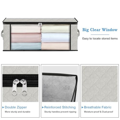 HomeHacks 3-Pack Clothes Organizer Storage Bags, 35L Storage Bins, White | Foldable Storage Box Container with Zippers, Clear Window, Reinforced Handles for Closet, Dorm, Pillows, Bedding, Sweater