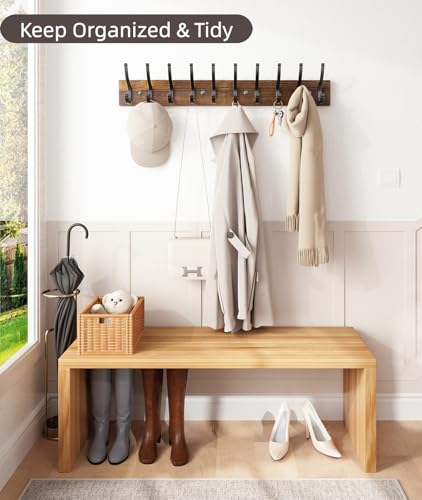 Optish 2 Pack Wooden Coat Rack Wall Mount, 16.1" Rustic Coat Hanger Hooks with 10 Double Hooks, Wall Coat Rack for Hat, Clothes, Bags, Jacket, Brown