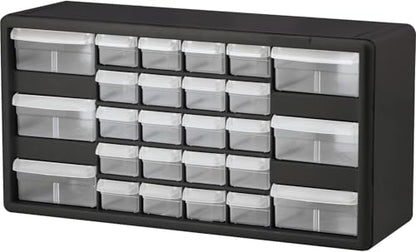 Akro-Mils 26-Drawer Plastic Storage Cabinet, 20"W x 6"D x 10"H, Black