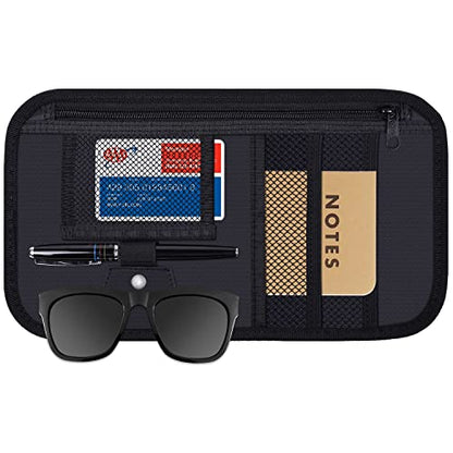 Wisdompro Car Sun Visor Organizer, Registration and Insurance Holder, Black | Auto Sunvisor Pocket, Truck Storage Pouch with Elastic Strap for Sunglass, Glasses, Documents, Cards, Pen, Drivers License
