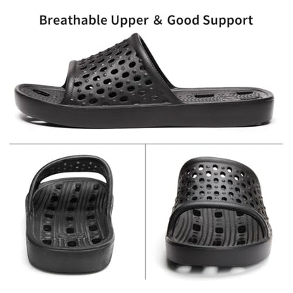 Xomiboe Shower Shoes For Men Women, Quick Dry Shower Slippers for Bathroom | Non Slip Lightweight EVA, With Drain Holes, Wide Fit For Gym Shower, College Dorm, Locker Room, Indoor, Pool