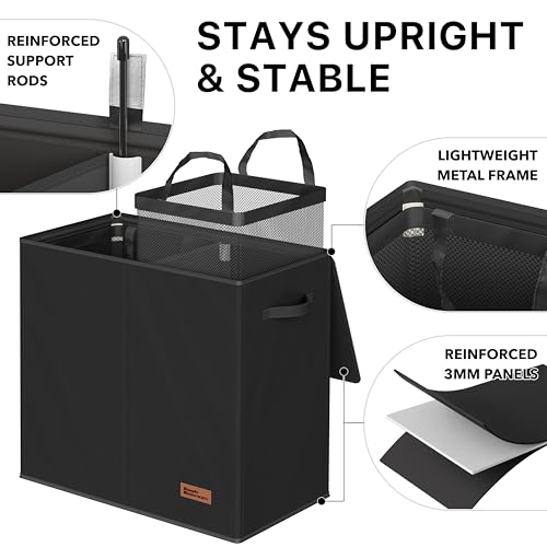 Simple Houseware Double Laundry Hamper with Lid & Removable Bags, Black | Heavy Duty 600D Polyester, Water-Resistant Surface
