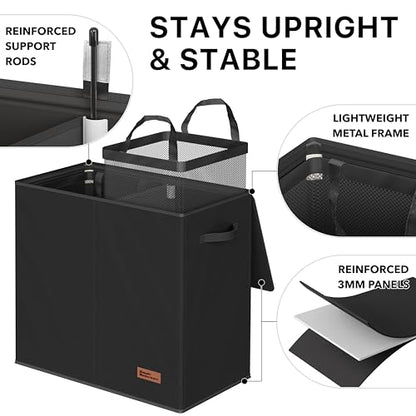 Simple Houseware Double Laundry Hamper with Lid & Removable Bags, Black | Heavy Duty 600D Polyester, Water-Resistant Surface