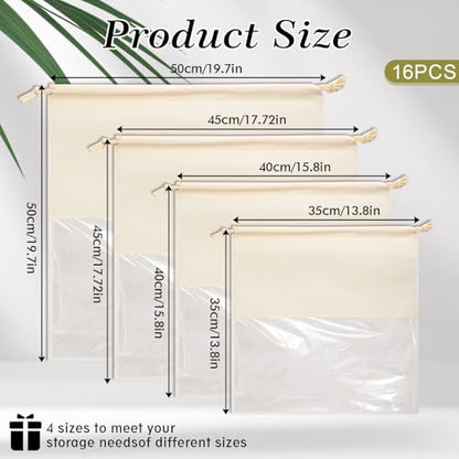 16 Pcs Dustproof Drawstring Bags Purse Dust Storage Bags for Handbags Covers Non Woven Fabric Cloth Pouch String Packing Organizer Shoe Pouch