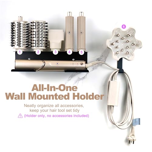 Hair Dryer Holder for Shark FlexStyle, Wall Mount with Cord Hanger | Organizer for curling wand, curlers, brushes, diffuser and attachments; space-saving accessory storage for bathroom use