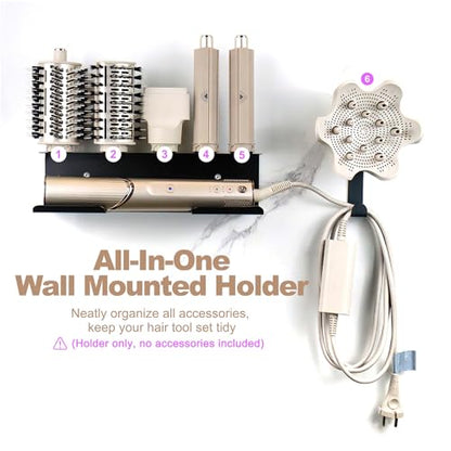 Hair Dryer Holder for Shark FlexStyle, Wall Mount with Cord Hanger | Organizer for curling wand, curlers, brushes, diffuser and attachments; space-saving accessory storage for bathroom use