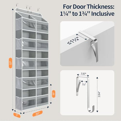 Yecaye 5-Tier Over The Door Organizer Dual-Column, 80lbs Load Over The Door Storage of 10 Compartments, Heavy Duty Door Organizer Hanging for Bedroom Closet Dorm Bathroom Pantry, Grey 1 Pack