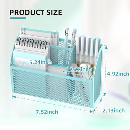 DALTACK 3-Grid Magnetic Pencil Holder, Strong Magnet Locker Organizer, Blue | Mesh Magnetic Shelf, Marker Holder Perfect for Whiteboard, Refrigerator and Locker Accessories