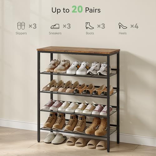 Nunsino Shoe Rack for Closet,5 Tier Shoe Organizer for Entryway,Shoe Shelf with Storage Shelves and Spacious Top,Max Holds 20 of Shoes,Rustic Brown
