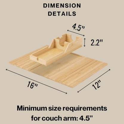 Couch Cup Holder Tray, Bamboo Sofa Arm Table with Removable Tray