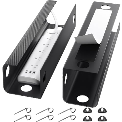 Yecaye 2 Pack Cable Management Under Desk, 31.5 in, Black | Cable Management Tray, Cord Hider, Cord Organizer, No Screw Wire Management, For Office and Home