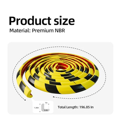 Wall Corner Guards Edge Protector | 16.4 ft | Yellow & Black Warning Stripes | High-Density NBR Foam | Self-Adhesive Bumper for Garage/Warehouse