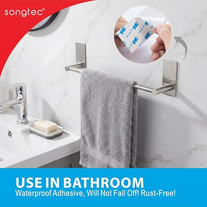 Songtec Bathroom Towel Bar 16-inch, No Drill Stick On Towel Rack, Easy Install with Self-Adhesive, Premium SUS304 Stainless Steel - Brushed Nickle