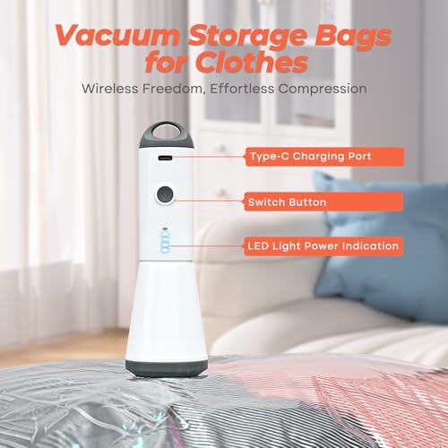 Vacbird 18 Pack Vacuum Storage Bags Set with Rechargeable Wireless Pump Large/Medium/Small Vacuum Seal Bags for Clothing Travel and Home, Compression Packing for Comforters, Blankets and Bedding