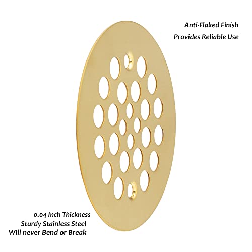 4-1/4“ Shower Strainer Drain Trim Set, Screw-in Shower Strainer Drain Cover, Plastic-Oddities Style Replacement Strainer Grid,Machine & Self-Tapping Screws Included (Brushed Gold)