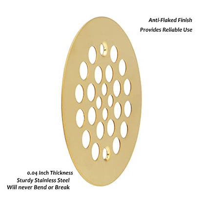 4-1/4“ Shower Strainer Drain Trim Set, Screw-in Shower Strainer Drain Cover, Plastic-Oddities Style Replacement Strainer Grid,Machine & Self-Tapping Screws Included (Brushed Gold)