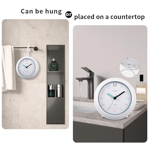 OSTAR Waterproof Bathroom Shower Clock, Analog Quartz Clock Hanging Stand Dual Purpose, One AA Battery Operated 4.72 inch Round Size