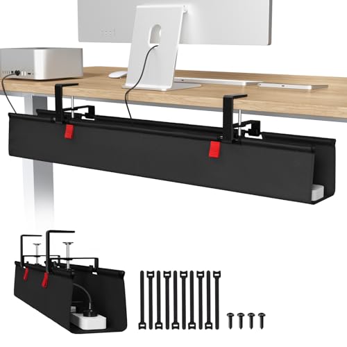Univivi No Drill Under Desk Cable Management Tray, 36 inch Cable Management | Clamp/Screw Mount Desk Cable Management, Premium Fabric Cable Management Tray, Large Capacity Cord Organizer for Office, Home