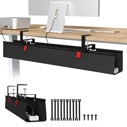 Univivi No Drill Under Desk Cable Management Tray, 36 inch Cable Management | Clamp/Screw Mount Desk Cable Management, Premium Fabric Cable Management Tray, Large Capacity Cord Organizer for Office, Home