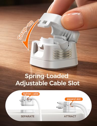 JOYROOM 6-Pack Detachable Magnetic Cord Organizer, Adhesive Cable Clips | Auto-Fit Spring Snap Lock for φ1.5~8mm Cables, Magnetic & Adhesive 2-in-1 Cable Management for Home Nightstand Office Desk