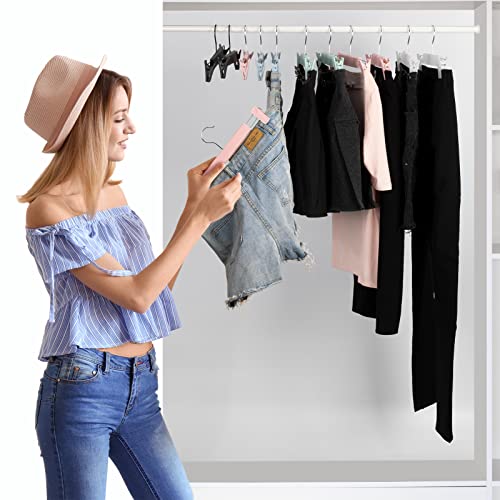 Pants Hangers with Clips, Skirt Hangers, 20 Pack, Pink | Plastic clip hangers for pants, skirts, jeans and shorts; 360° swivel hooks help save closet space.