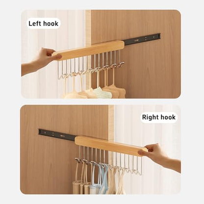 2 Pack Closet Valet Rod, Pull Out Belt Hanger with 8 Hooks, 12 Inch | pull-out wardrobe pole for belt hangers,tie hangers,bra organizer, closet valet rod slide out