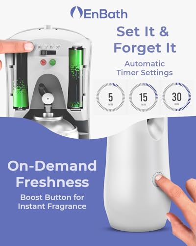 Automatic Air Freshener Spray Dispenser, White Wall Mounted or Free Standing Battery Operated Sprayer for Home or Commercial Use, 3 Auto Time Settings for Scent Release for Room/Bathroom Freshness
