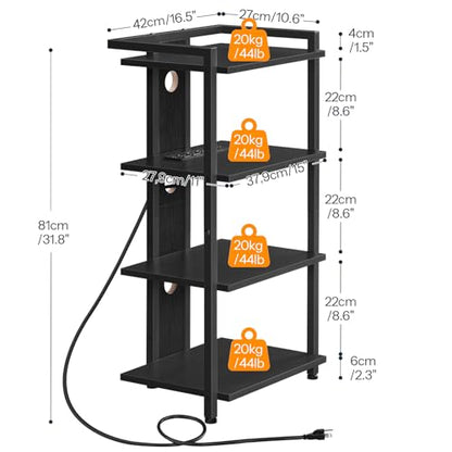 HOOBRO Game Console Shelf, 4-Tier Video Gaming Consoles Stand with Outlet & RGB Light, Audio Rack Tower for Turntable, Stereo Equipment, Wooden Entertainment Storage Stand, Black BB38UDCJ01