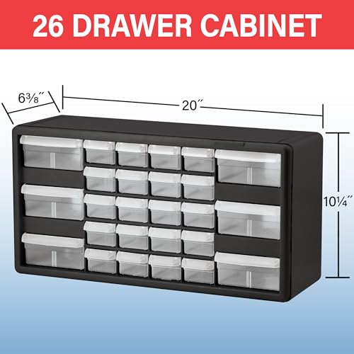 Akro-Mils 26-Drawer Plastic Storage Cabinet, 20"W x 6"D x 10"H, Black