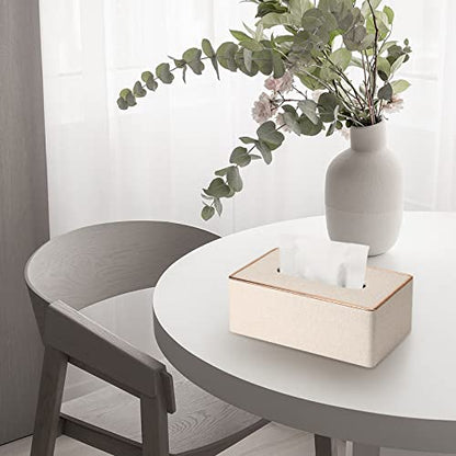 Tissue Box Cover, PU Leather Tissue Box Holder, Rectangular Tissue Box Covers for Kleenex, Napkin, Rectangle Tissue Holder for Bathroom Home Office 9.84"X5.23"X3.77" Beige