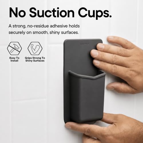 TOOLETRIES The Henry Essentials Holder, Bathroom Organizer - Charcoal | Silicone bathroom organiser with a reusable adhesive mount for everyday toiletries and grooming essentials.