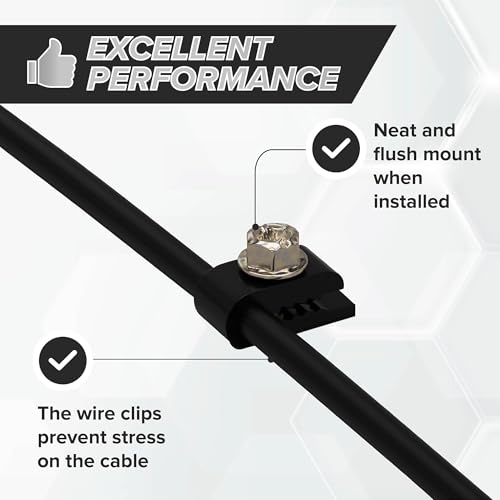 THE CIMPLE CO Mini Screw-in Cable Clips and Fasteners - Indoor/Outdoor Single Screw Clips - 3mm Wire Clamps for Fiber Optic Cables and Thermostat, Ground Wires - 3 mm (1/10 Inch), Black, 100 PCS