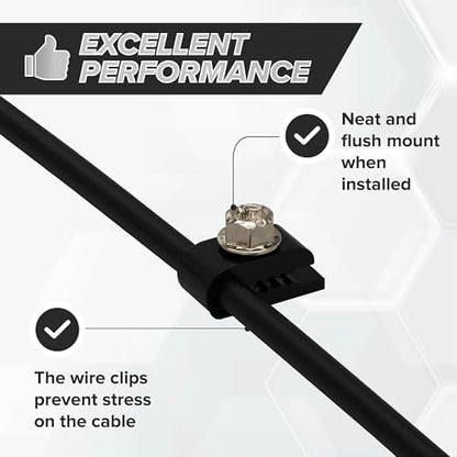 THE CIMPLE CO Mini Screw-in Cable Clips and Fasteners - Indoor/Outdoor Single Screw Clips - 3mm Wire Clamps for Fiber Optic Cables and Thermostat, Ground Wires - 3 mm (1/10 Inch), Black, 100 PCS