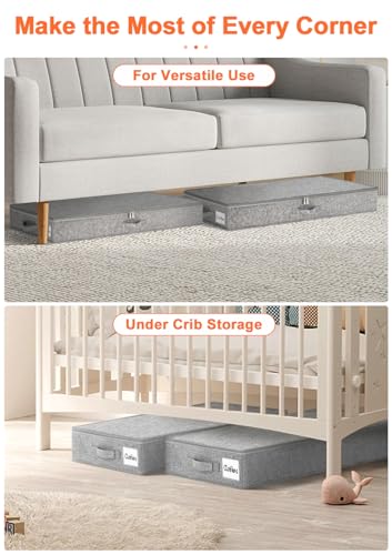 punemi 5 inch High Sturdy Low Profile Under Bed Storage, 2 Pack, Grey | Shallow Storage Bin with Sturdy Sides & Bottom, Ideal for Clothes, Blankets & Toys, Fits Under Cribs, Sofas & Dorm Beds