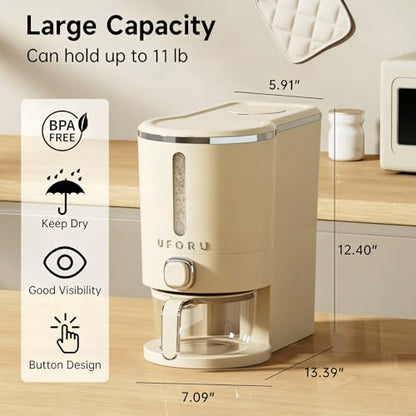 UFORU Rice Dispenser 13 LB,Airtight Storage Container With Measuring Cup
