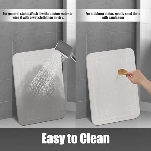 Stone Bath Mat, Super Absorbent Diatomaceous Earth Shower Mat, Non-Slip Fast-Drying Bathroom Floor Mats, 23.6'' × 15.4", Greyish White, 2 Pack