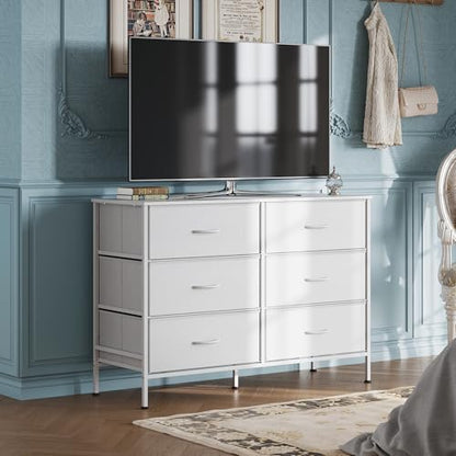 WLIVE Dresser for Bedroom with 6 Fabric Drawers, White | Closet Dresser, Metal Frame, Wooden Top, Fabric Dresser for Closet, Living Room, Hallway