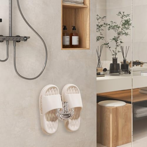 DONGKER Wall Mounted Slippers Rack,2 PCS Clear Suction Cup Shoe Holder without Drilling Can Store 2 Pairs of Shoes for Entrance Bathroom