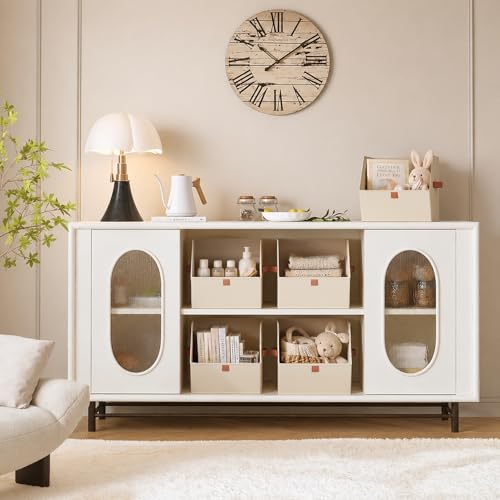 Fabric Closet Storage Cubes - 6 Pack Square Storage Bins with Dual Handles for Clothes, Towels, Toys, Cube Storage Organizers for Bedroom, Nursery, Shelves, Closet, Small Spaces, Beige