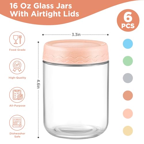 16 Oz Glass Overnight Oats Containers with Lids Chia Pudding Jars