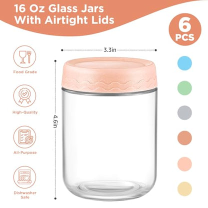16 Oz Glass Overnight Oats Containers with Lids Chia Pudding Jars