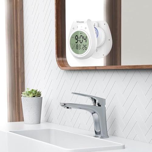 Shower Clock Waterproof Bathroom Timer, Kitchen Wall Clock with Countdown, Temperature, Suction Cup, Battery Operated Digital Clock for Bath, Cook