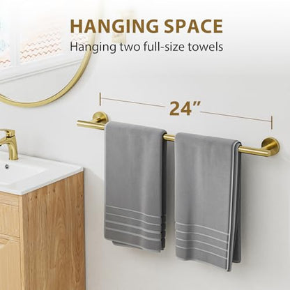 24 Inch Brushed Gold Towel Bar, Thicken, Total Length 26-Inch | Towel Rack for Bathroom Wall, SUS304 Stainless Steel Towel Rod, Modern Home Decor
