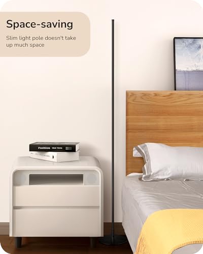 EDISHINE LED Corner Floor Lamp, 57.5" Minimalist Dimmable Sleek Light, Adjustable Height, Standing Tall Floor Lamps for Living Room, Bedroom, Office, 3000K Warm White Light, Black