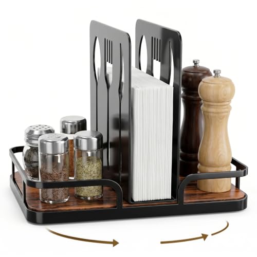 Napkin Holder for Table with Salt and Pepper Shake... (Black | Bamboo)