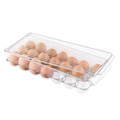 Clear Plastic Egg Holder for Fridge with Lid, 21 E... (Clear | Plastic)