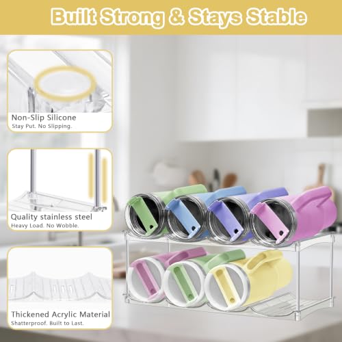Stackable Water Bottle Organizer for Stanley 40oz Tumblers – Acrylic Water Bottle Holder for Cabinet, Pantry, Large Tumbler Organizer Storage Rack, Stanley Cup Storage, 2 Tier, Holds 8 Bottles