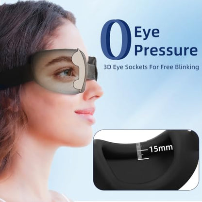 Sleep Mask for Sleeping, Zero Pressure 3D Blackout Eye Mask | 0.6" Deep Eye Cups for Lash Extensions & Side Sleepers, Soft Cotton Material, Adjustable Fit for Travel, Naps & Night Sleep